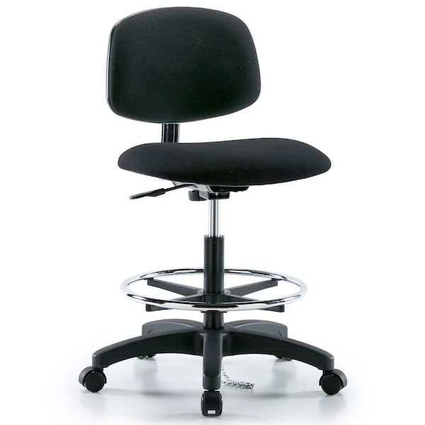 ESD Stool, Fabric, Black, 17 in - 25 in Seat Height, Armless Arms